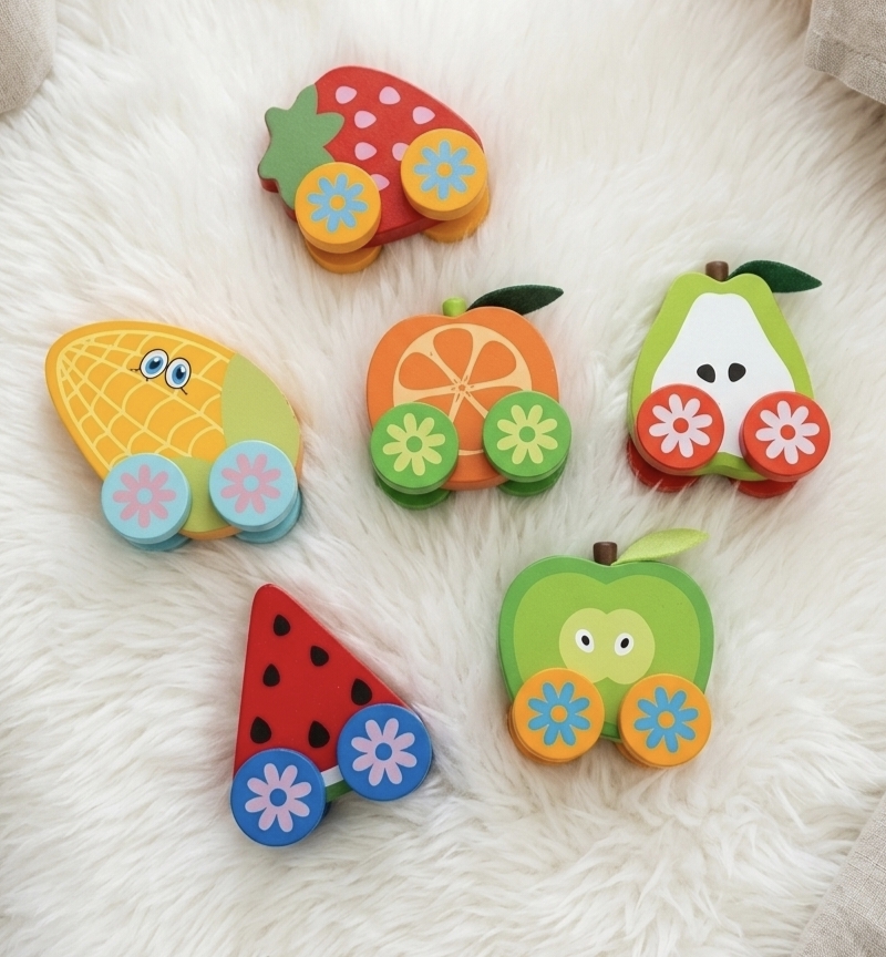 WOODEN FRUITS PUSH TOY CAR