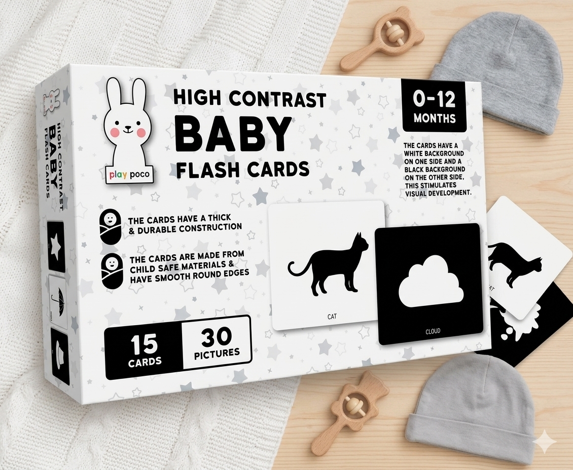 HIGH CONTRAST BABY FLASH CARD 0-12 MONTHS