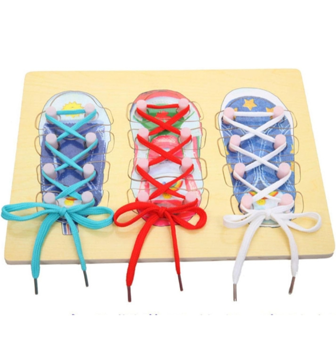 WOODEN SHOE LACE TYING BOARD