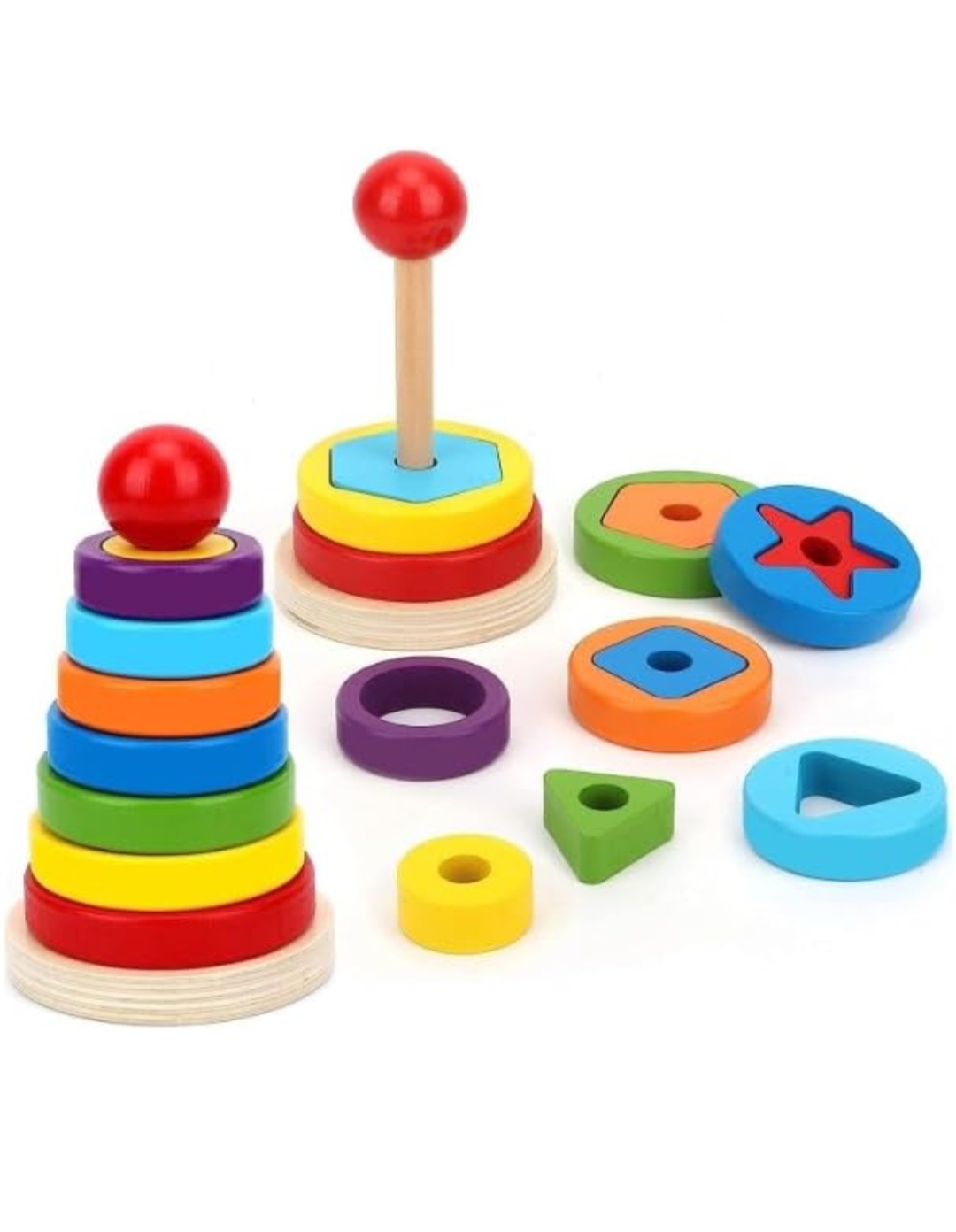 MONTESSORI WOODEN RAINBOW TOWER GEOMETRIC SHAPE