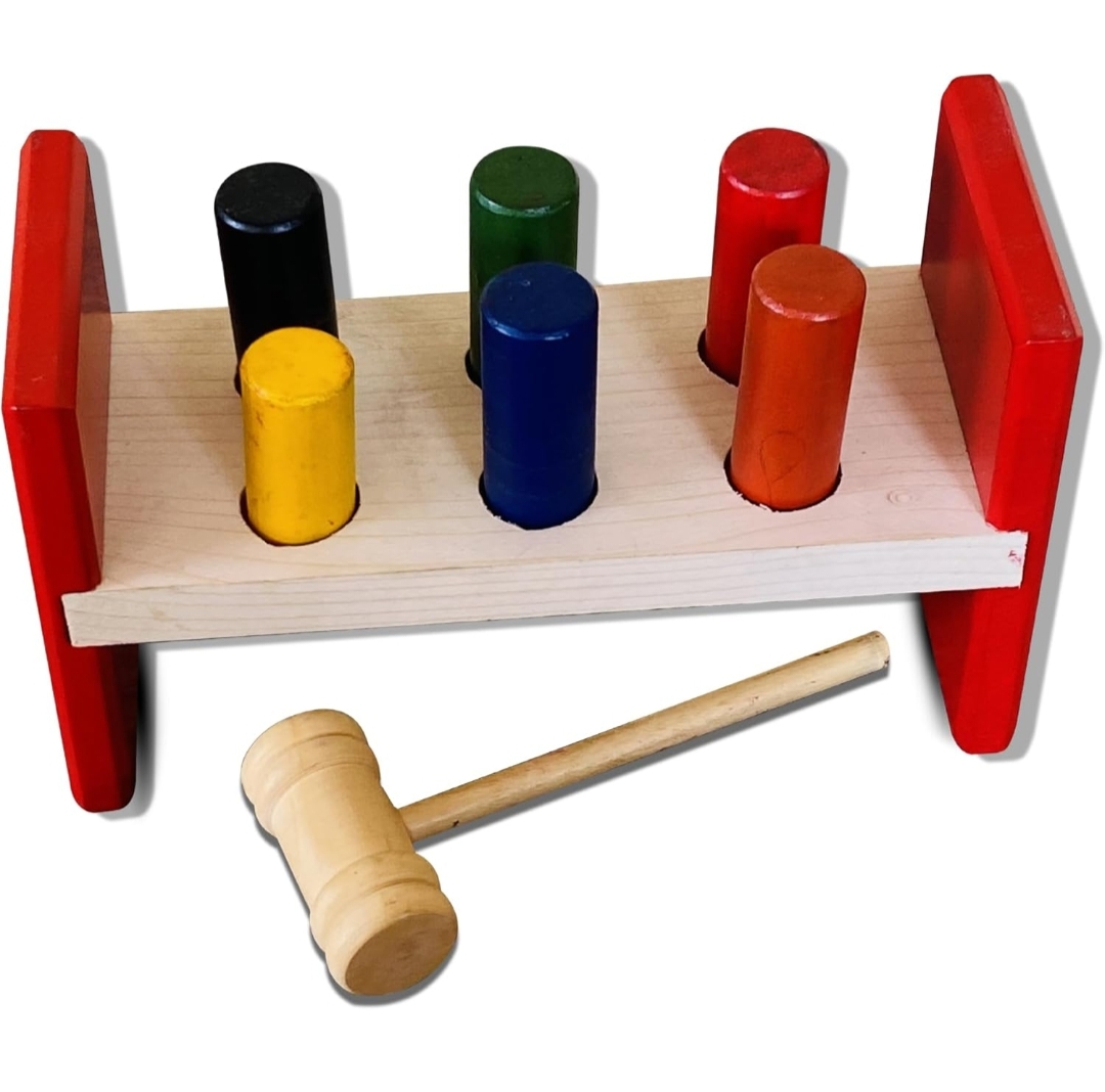 WOODEN POUNDING BENCH TOY WITH HAMMER