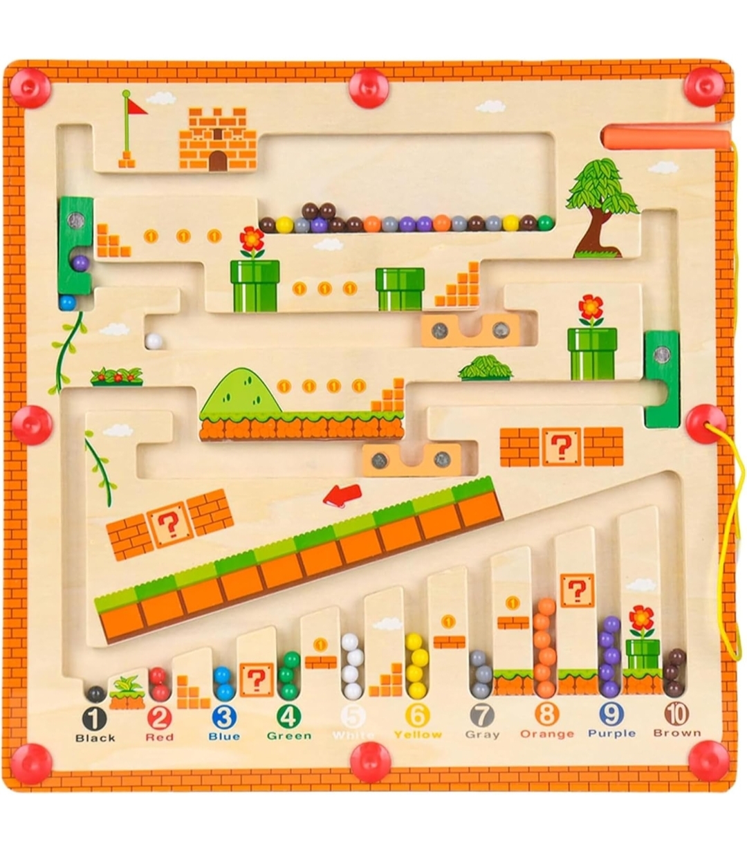 WOODEN MAGNETIC MARIO MAZE GAME - NUMBERS AND COLOURS MAZE