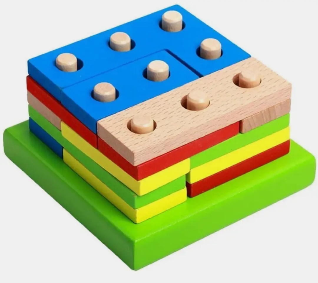 WOODEN MONTESSORI SHAPE MATCHING & STACKING BRAINY BLOCKS 