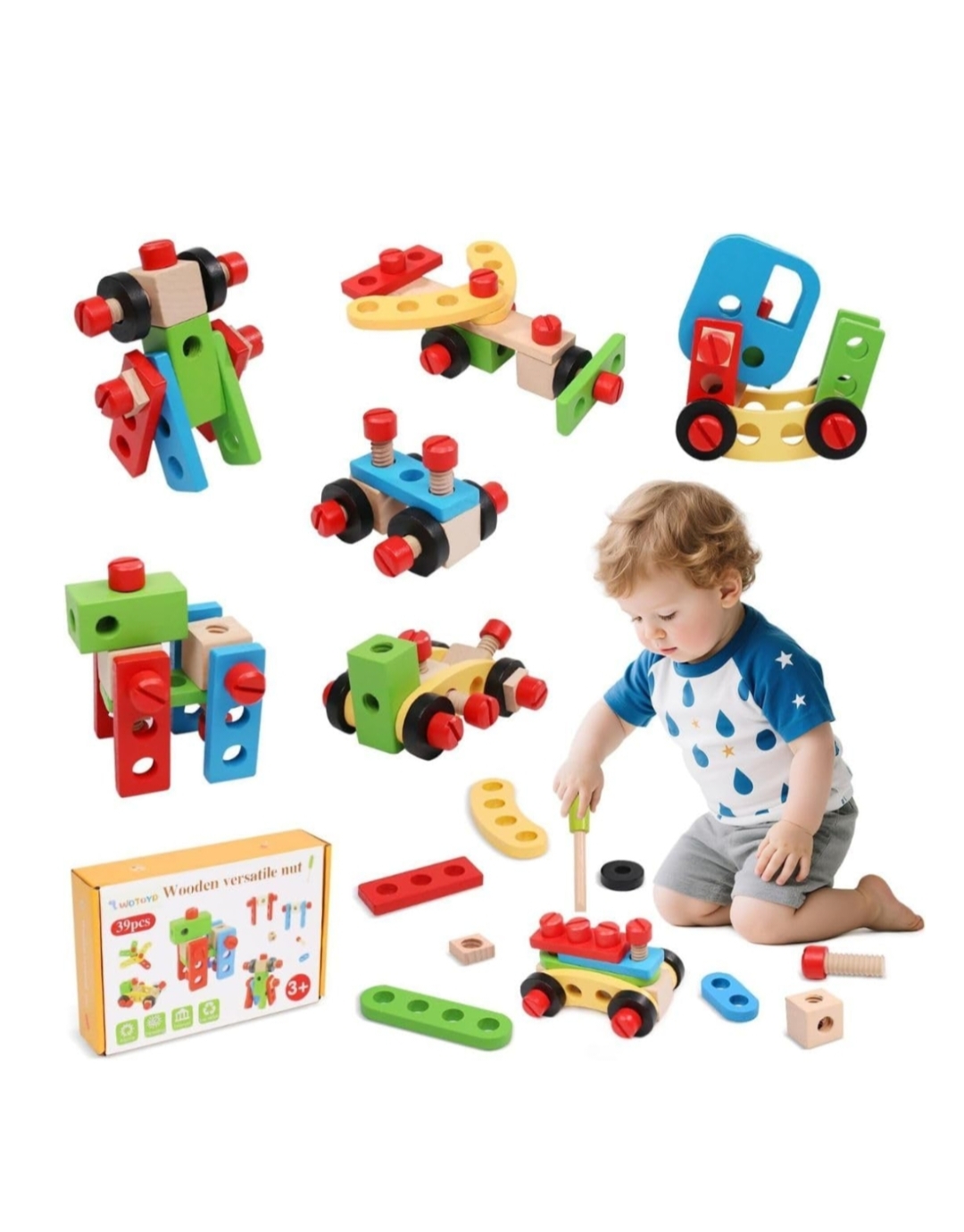39 PCS WOODEN NUT & BOLTS CONSTRUCTION TOY