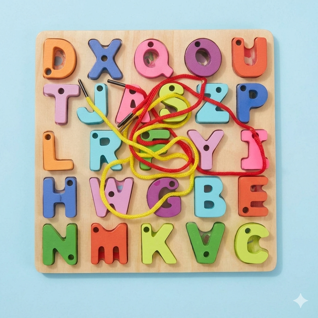 WOODEN ALPHABETS BOARD WITH LACING