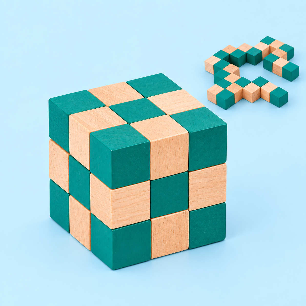 WOODEN SNAKE CUBE- 3D GEOMETRIC BRAIN TEASER PUZZLE