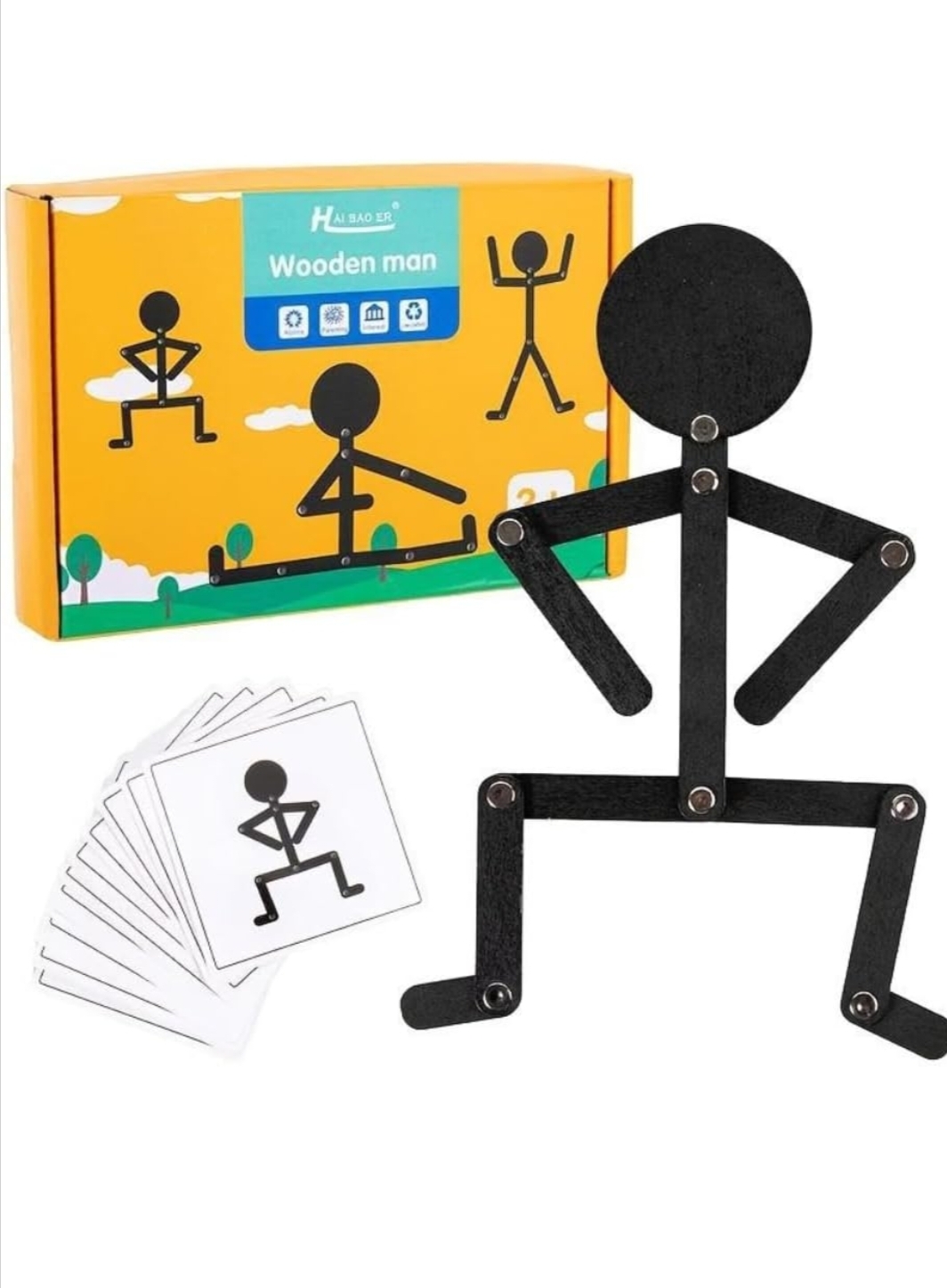WOODEN STICK MAN TOY WITH PATTERN CARDS