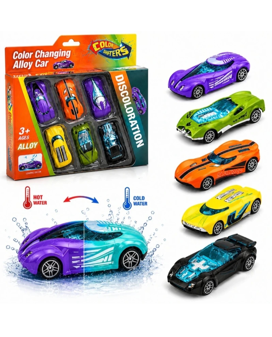Hot Water Color Changing Metal Cars | 6-Piece Die-Cast Alloy Racing Car 