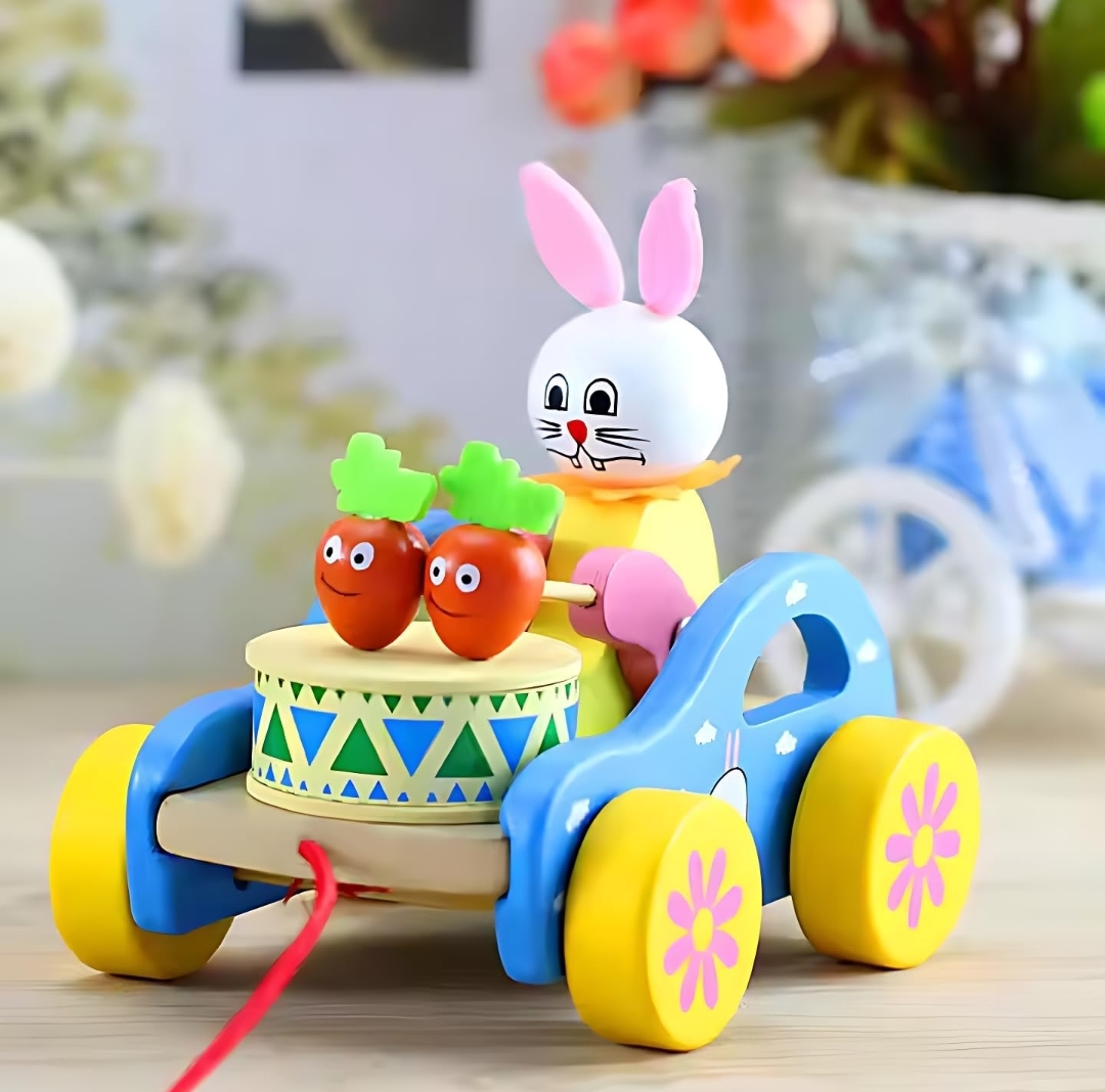 WOODEN MUSICAL BUNNY PULL ALONG TOY