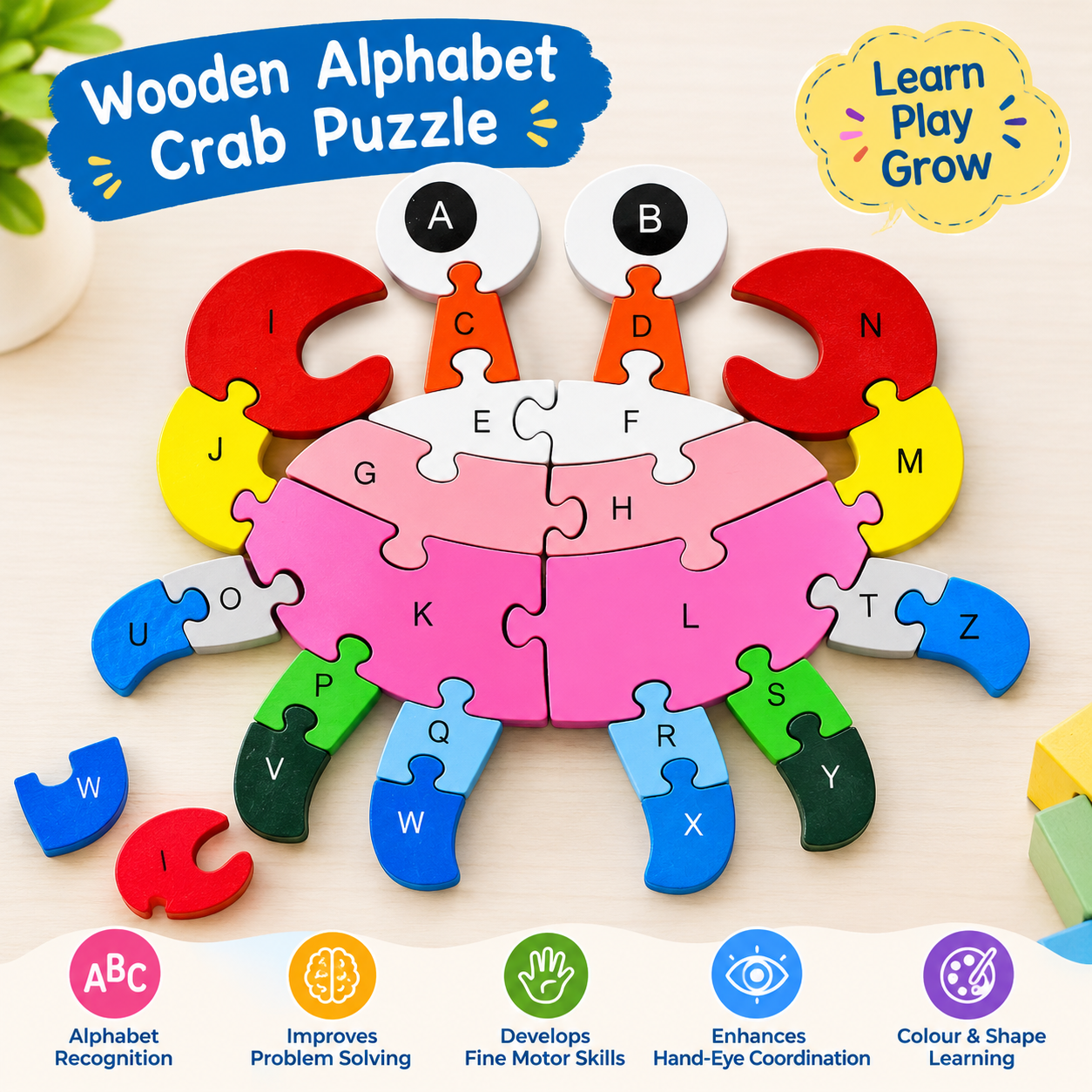 WOODEN ALPHABET CRAB PUZZLE