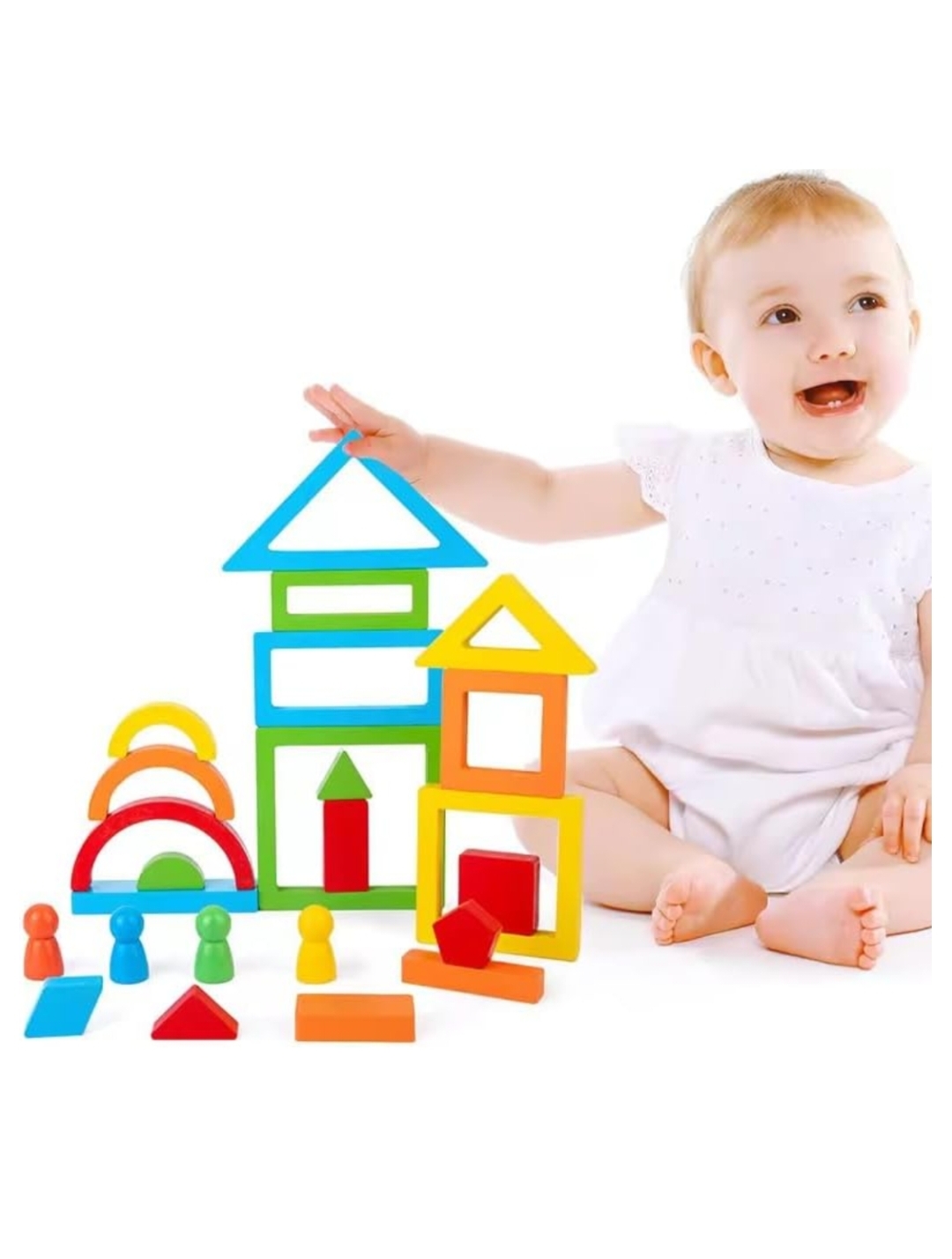 WOODEN GEOMETRIC SHAPE RAINBOW BUILDING BLOCKS  hover