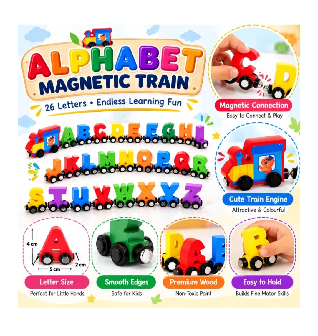 MAGNETIC WOODEN ALPHABET TRAIN hover