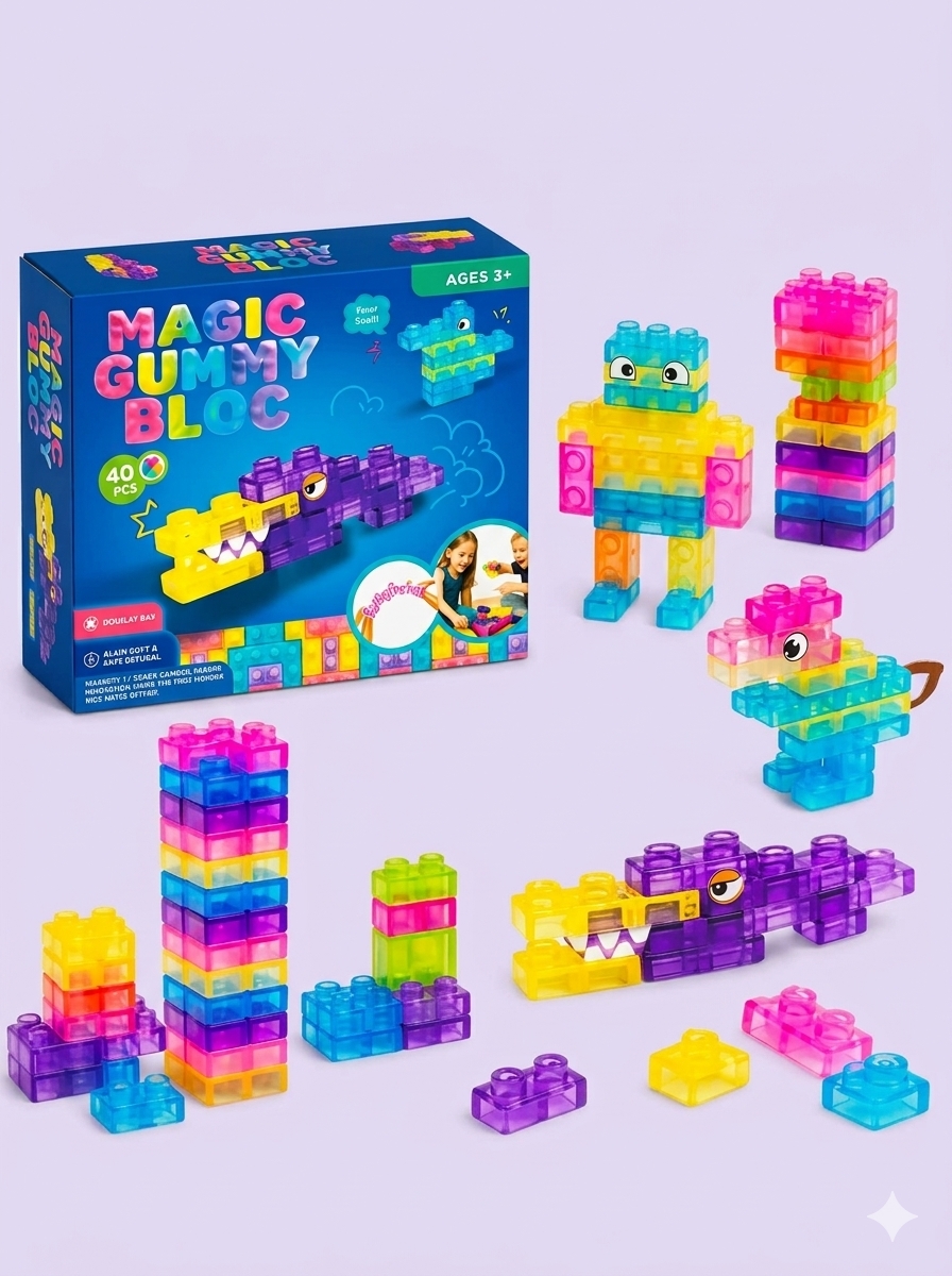 40 PCS SENSORY SOFT MAGIC GUMMY BUILDING BLOCKS hover